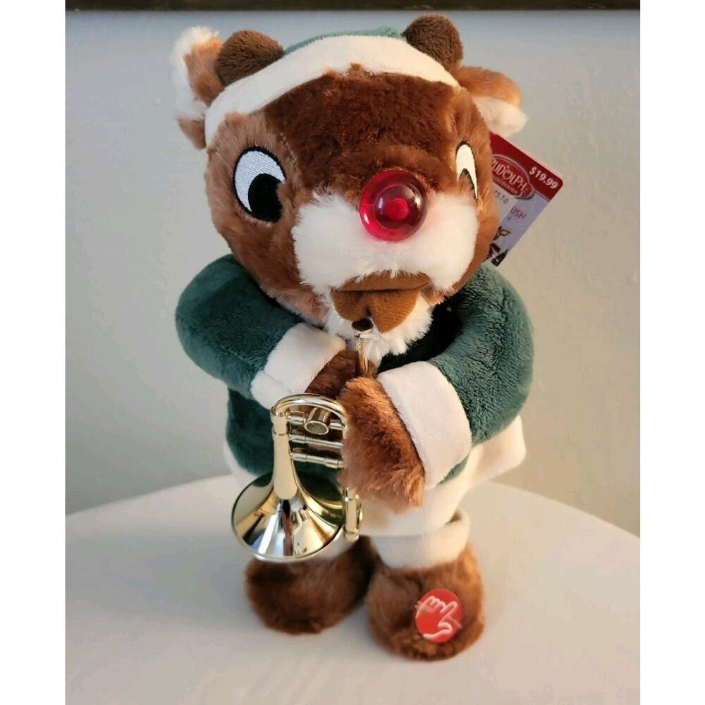 Rudolph The Red Nosed Reindeer Animated Light Up Dancing Trombone NOS 13" WORKS!